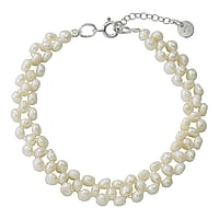 Pearls bracelet out of Silver 925 with Fresh water pearl and nylon. Width:9mm. Length:17cm-20cm. Adjustable length.