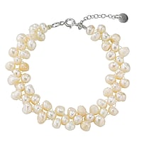 Pearls bracelet out of Silver 925 with Fresh water pearl and nylon. Width:15mm. Length:17cm-20cm. Adjustable length.