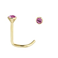 Genuine gold nose piercing with 18K Gold and Crystal. Length:6,5mm. Width:2,5mm. Cross-section:0,8mm.