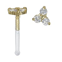 Genuine gold nose piercing out of Bioplast with 18K Gold and Crystal. Length:6,5mm. Width:4mm. Cross-section:0,8mm. Stone(s) are fixed in setting.  Flower Leaf Plant pattern