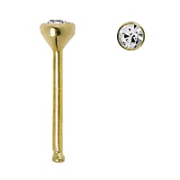 Genuine gold nose piercing with 18K Gold and Crystal. Length:6,5mm. Width:2,5mm. Cross-section:0,8mm.