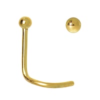 Chirurgisch stalen neuspiercing met Goud-laagje (verguld). Diameter:2mm. Lengte:6,5mm. Doorsnede:0,8mm.