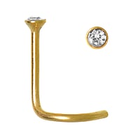 Surgical steel nose piercing with Gold-plated and Crystal. Diameter:2mm. Length:6,5mm. Cross-section:0,8mm.
