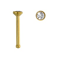 Chirurgisch stalen neuspiercing met PVD laag (goudkleurig) en Premium kristal. Lengte:6,5mm. Diameter:2,35mm. Lengte:6,5mm. Doorsnede:0,8mm.