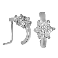 Surgical steel nose piercing with Crystal. Width:6,4mm. Length:8mm. Stone(s) are fixed in setting.  Flower