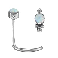 Surgical steel nose piercing with Synthetic opal. Length:6,5mm. Width:2,6mm. Cross-section:0,8mm.