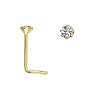 Genuine gold nose piercing with 14K gold and zirconia. Diameter:2,2mm. Length:5mm. Stone(s) are fixed in setting.