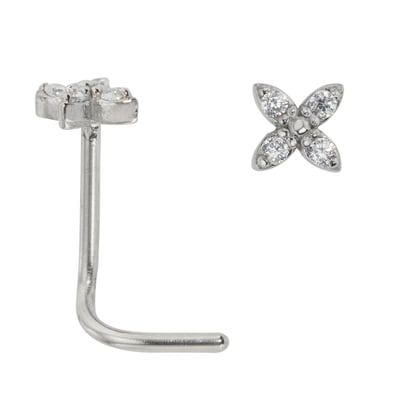 Piercing Argento 925 Set 3 Piercing Naso Argento 925 - Con Perle Sintetiche, Barretta 0.6mm (Bianco) Pircing Naso Donna Brillantino 1,5mm