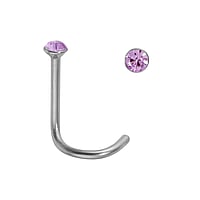 Piercing nez en acier chirurgical avec Cristal. Longueur:6,5mm. Diamtre:2mm. Coupe transversale :0,8mm.