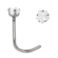 Surgical steel nose piercing with zirconia. Length:6,5mm. Width:3,25mm. Cross-section:0,8mm. Stone(s) are fixed in setting.  Star