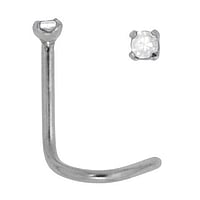 Surgical steel nose piercing with Crystal. Length:6,5mm. Width:1,8mm. Cross-section:0,8mm. Stone(s) are fixed in setting.