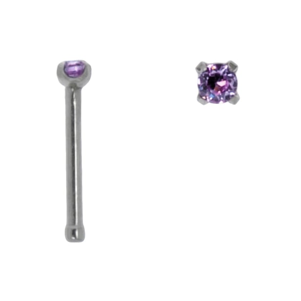 Surgical steel nose piercing with Crystal. Length 6 5mm. Width 1 8mm. Cross section 0 8mm. Stone s are fixed in setti