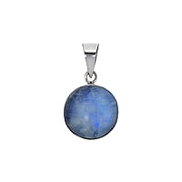 Stone pendant out of Silver 925 with Blue moonstone. Diameter:15mm. Eyelet's transverse diameter:6mm. Eyelet's longitudinal diameter:7,2mm. Shiny.