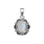 Stone pendant out of Silver 925 with Rainbow Moonstone. Width:14mm. Eyelet's transverse diameter:3,6mm. Eyelet's longitudinal diameter:4,6mm.  Flower