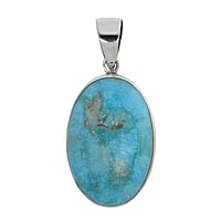 Stone pendant out of Silver 925 with Turquoise. Width:21mm. Length:30mm. Eyelet's transverse diameter:5,5mm. Eyelet's longitudinal diameter:6,6mm.
