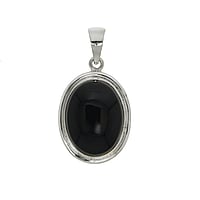 Stone pendant out of Silver 925 with Black onyx. Width:17mm. Length:21mm. Eyelet's transverse diameter:5,3mm. Eyelet's longitudinal diameter:7,3mm.