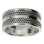 Silver ring Width:9mm. Shiny. Flat.  Stripes Grooves Rills Lines Tribal pattern