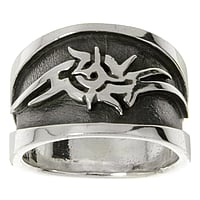 Bague en acier en Argent 925. Largeur:14mm. Plus large en haut.  Dessin tribal Motif tribal