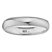 Zilveren-ring Breedte:4mm. Eenvoudig. Afgerond. Glanzend.