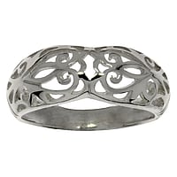 Silver ring Width:8mm. Wider at the top. Shiny. Rounded.  Leaf Plant pattern Tribal pattern