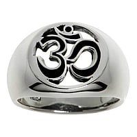 Silver ring with Enamel. Width:14,5mm. Shiny. Wider at the top. Rounded.  Om Aum God Universe