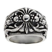 Bague en argent Largeur:17mm. Plus large en haut. brillant.  Fleur Feuille Motif floral