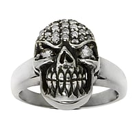 Silberring mit Zirkonia. Breite:17mm. Glnzend.  Totenkopf Schdel Knochen Skelett