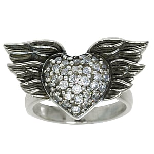 Silver ring Silver 925 zirconia Heart Love Wings