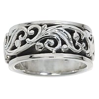 Silver ring Width:9mm. Shiny.  Leaf Plant pattern Tribal pattern