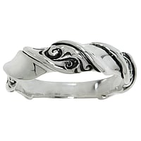 Bague en argent Largeur:6mm. brillant.  Feuille Motif floral