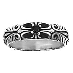 Silver ring with Crystal. Width:6mm. Rounded. Stone(s) are fixed in setting.  Tribal pattern Leaf Plant pattern