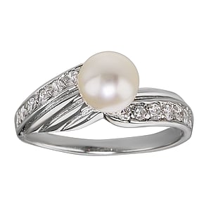 Silver ring with pearls Silver 925 Fresh water pearl Crystal Stripes Grooves Rills Wings