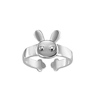 Silver ring Width:11mm. Bendable for adjustment and for wearing. Size is adjustable from 48 to 62. Shiny.  Bunny rabbit