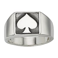 Zilveren-ring Breedte:11mm. Glanzend.  Poker speelkaart klaver harten schoppen ruiten
