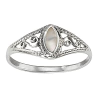 Silver ring with Mother of Pearl. Width:8mm. Shiny.  Leaf Plant pattern