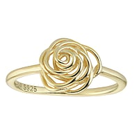 Silver ring with PVD-coating (gold color). Width:9mm. Shiny.  Flower Rose