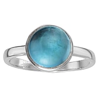Stenen-ring uit Zilver 925 met Blauwe topaas. Breedte:10mm. Glanzend.