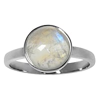 Silver ring with stones with Rainbow Moonstone. Width:10mm. Shiny.