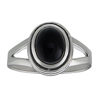Stenen-ring uit Zilver 925 met Zwarte onyx. Breedte:7mm. Glanzend.
