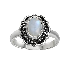 Anillo de plata con piedra lunar Plata 925 Piedra de luna iris Flor