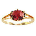 Silver ring with stones with Garnet and Gold-plated. Width:9mm. Size adjustable from 50 to 64. Stone(s) are fixed in setting.