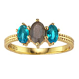 PROTSAAH Bague en argent avec pierre Argent 925 Revtement dor (dor) Topaze bleu Labradorite