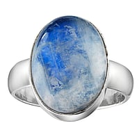 Silver ring with stones with Blue moonstone. Width:12mm. Shiny.