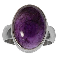 Silver ring with stones with Amethyst. Width:12mm. Shiny.