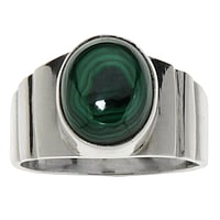 Silver ring with stones with Malachite. Width:9mm. Shiny. Wider at the top.  Stripes Grooves Rills Lines