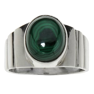 Silver ring with stones Silver 925 Malachite Stripes Grooves Rills