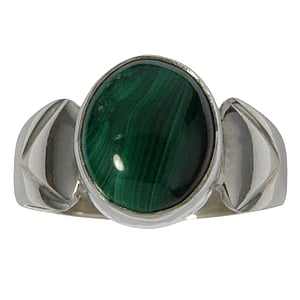 Silver ring with stones Silver 925 Malachite Stripes Grooves Rills Triangle