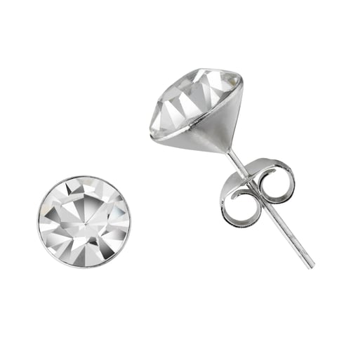 Orecchini A Perno Argento Orecchini A Bottone Con Fiore Smaltato Rosso E Cristallo - Diamante, Argento Placcato, 10 Mm Orecchini Per Ufficio E Sweet 16