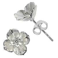 Silver ear studs with Crystal. Width:10,5mm.  Flower