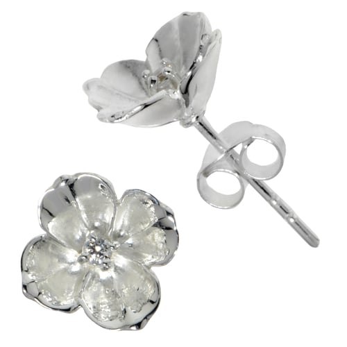 Boucles D'oreilles En Argent 925 Avec Zircone Rouge Et Blanc - Motif Fleur - Neuf Sans Emballage